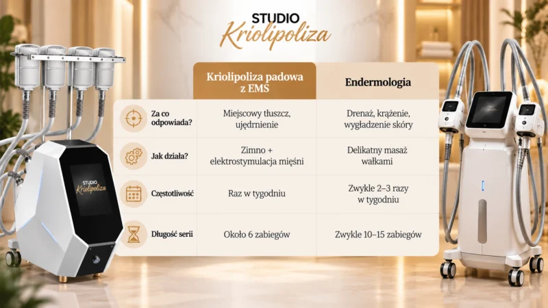 Kriolipoliza padowa z EMS i endermologia: tłuszcz, skóra i drenaż limfatyczny w jednym planie. Sprawdź, jak ułożyć zabiegi i co możesz zyskać.